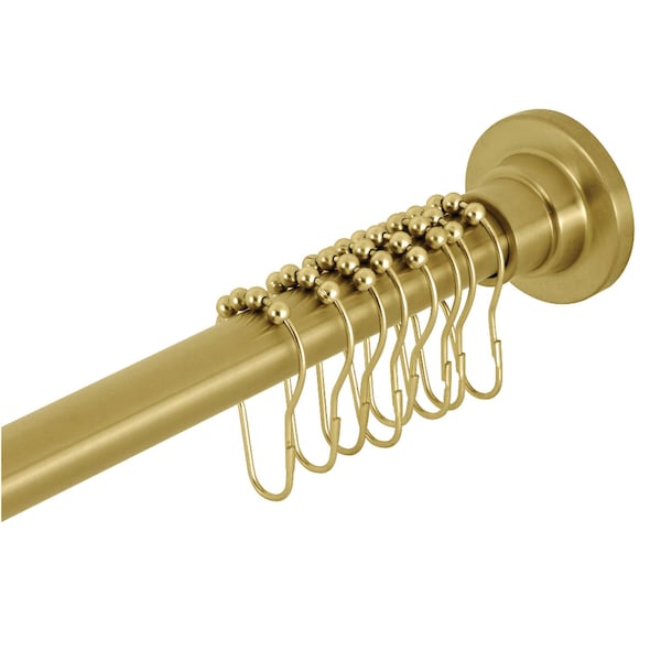 Kingston Brass 6072 Stainless Steel Adjustable Tension Shower Curtain Rod with Rings, Brushed Brass - SCC3117