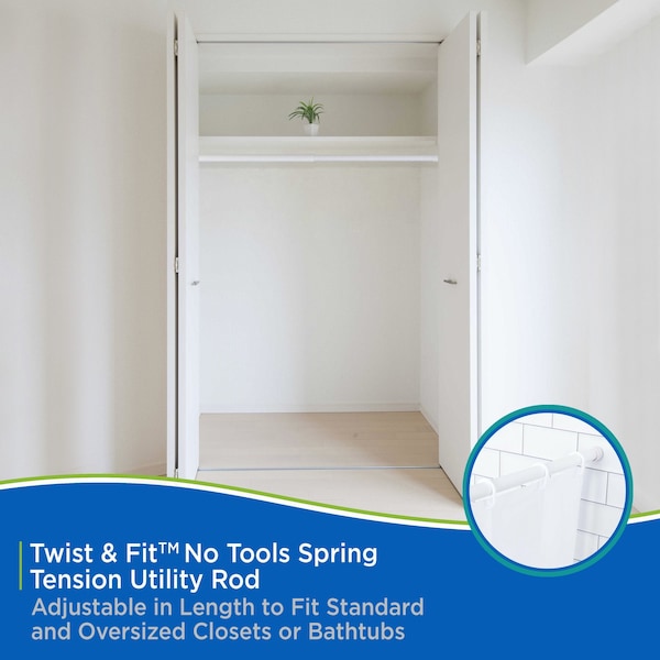 Kenney Mfg No Tools Spring Tension Utility Rod, 42-72", White - KNUTLYL/1