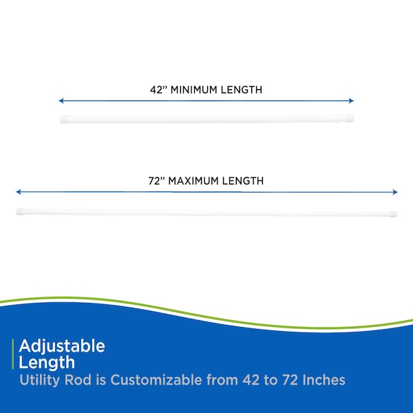 Kenney Mfg No Tools Spring Tension Utility Rod, 42-72", White - KNUTLYL/1