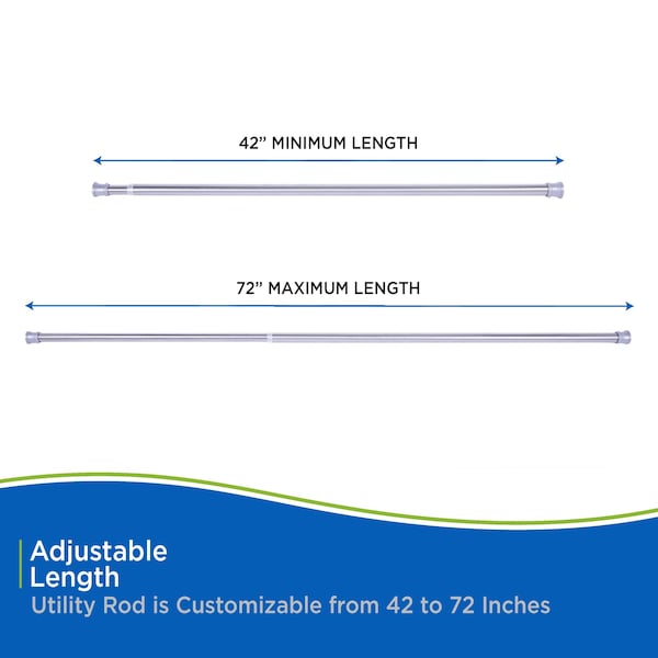 Kenney Mfg Twist & Fit No Tools 1in Tension Utility Rod, 42-72in, Brushed Nickel - KNUTLYLC/18USNP
