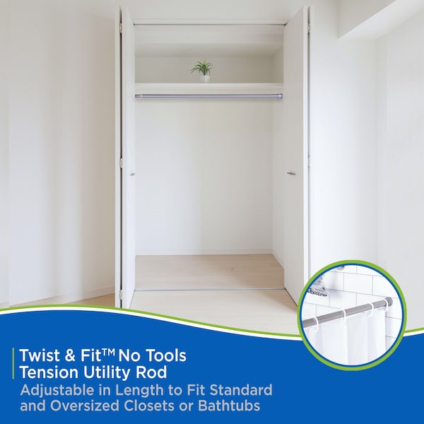 Kenney Mfg Twist & Fit No Tools 1in Tension Utility Rod, 42-72in, Brushed Nickel - KNUTLYLC/18USNP