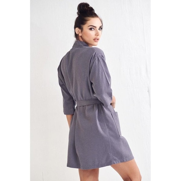 Towelsoft Women's Short Waffle Kimono Gray Bathrobe One Size - WM-WAFFLE-SHRT-GRY-OS