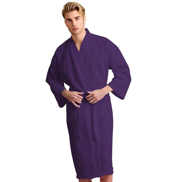 Towelsoft Unisex Men's Waffle Weave Stone Purple Bathrobe One Size - RM-MEN-WFL-PPL-OS