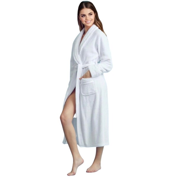 Towelsoft Women Plush Shawl Collar Robe, Fleece Bathrobe, White L/XL - PLH-RB-WH-L