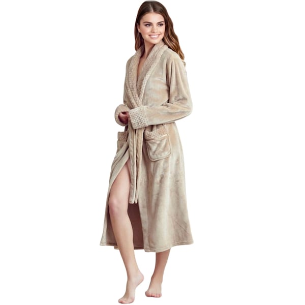 Towelsoft Women Plush Shawl Collar Robe, Fleece Bathrobe, Beige XXL/One Size - PLH-RB-BEI-XL