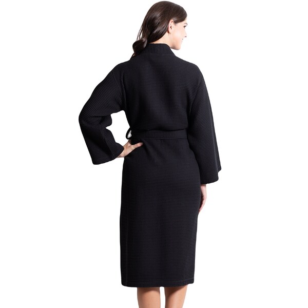 Towelsoft Women's Waffle Black Long Premium CottonBlend Bathrobe Small - WM-WFL-KM-RBS-LNG-BLK-S