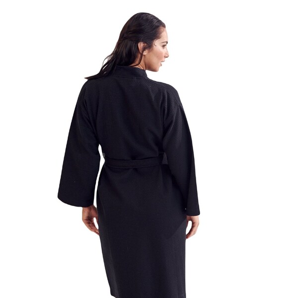 Towelsoft Women's Waffle Black Turkish Bathrobe - 100% Cotton One Size - WM-WFL-KM-RBS-LNG-BLK-OS