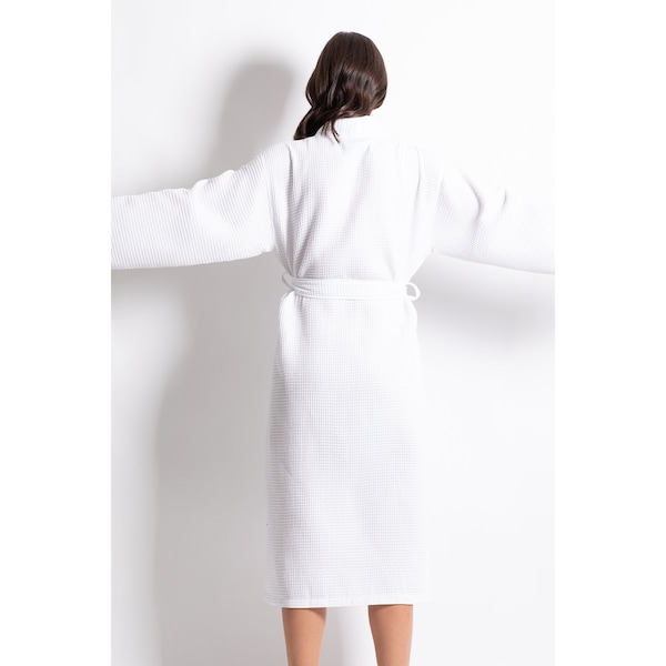 Towelsoft Women's Waffle Snow White Long Premium CottonBlend Bathrobe Medium - WM-WFL-KM-RBS-LNG-SNWWHT-M