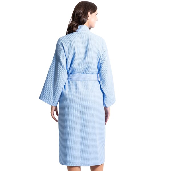 Towelsoft Women's Waffle Light Blue Long Premium CottonBlend Bathrobe Medium - WM-WFL-KM-RBS-LNG-LGHTBLU-M