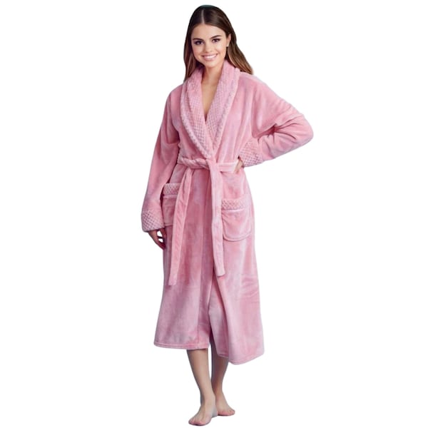 Towelsoft Women Plush Shawl Collar Robe, Fleece Bathrobe, Pink L/XL - PLH-RB-PNK-L