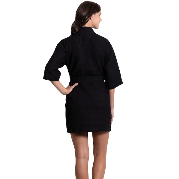 Towelsoft Women's Short Waffle Kimono Black Bathrobe Small/Medium - WM-WAFFLE-SHRT-BLK-SM