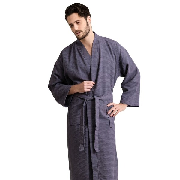 Towelsoft Unisex Men's Waffle Weave Stone Gray Bathrobe One Size - RM-MEN-WFL-GRY-OS