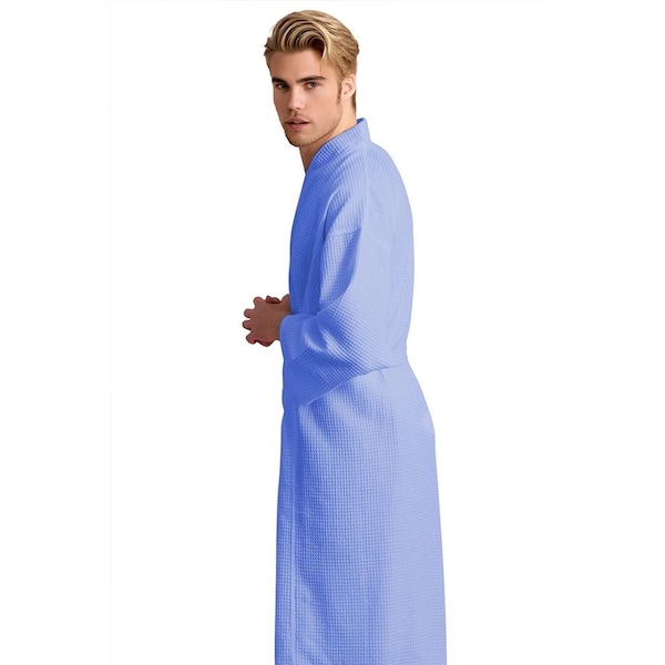 Towelsoft Unisex Men's Waffle Weave Stone Light Blue Bathrobe One Size - RM-MEN-WFL-LGTBLU-OS