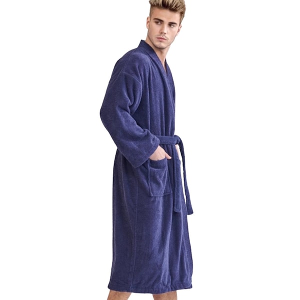 Towelsoft Unisex Men's Terry Dark Blue-Navy-Bathrobe One Size - RM-MEN-TRY-NVY-OS