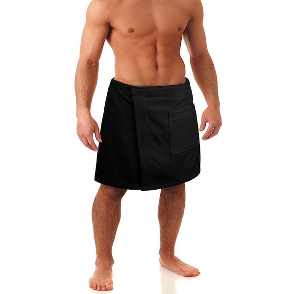 Towelsoft Premium Terry Velour Spa Wrap- Black for Men - BODY WRAP-TERRY-WV4001-BLK