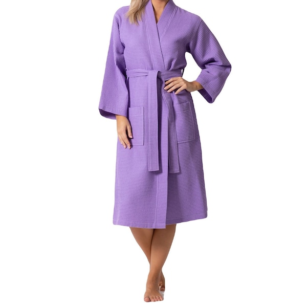 Towelsoft Women's Waffle Lilac Long Premium CottonBlend Bathrobe Medium - WM-WFL-KM-RBS-LNG-LIL-M
