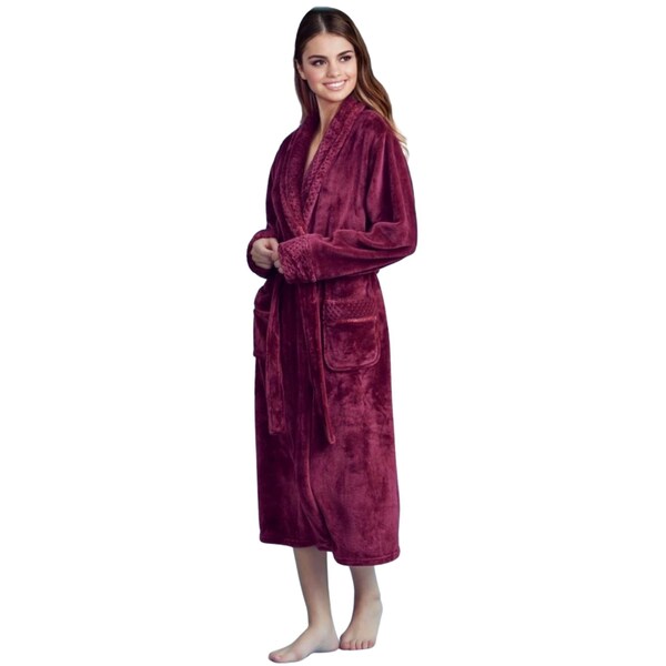 Towelsoft Women Plush Shawl Collar Robe, Fleece Bathrobe, Red L/XL - PLH-RB-RED-L