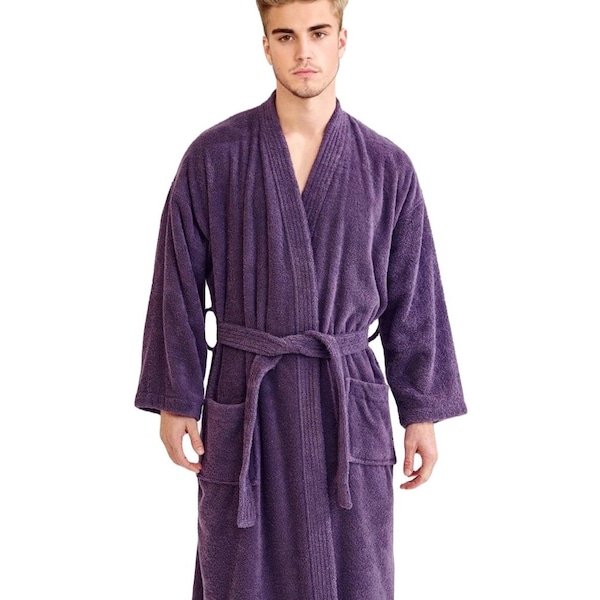 Towelsoft Unisex Men's Terry Eggplant Purple Bathrobe One Size - RM-MEN-TRY-EGPL-OS