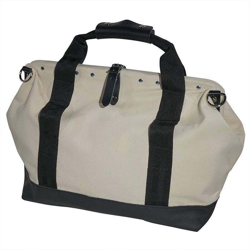 Klein Tools Tool Bag, Canvas with Leather Bottom, 11 Pockets, 18-Inch - 5003-18