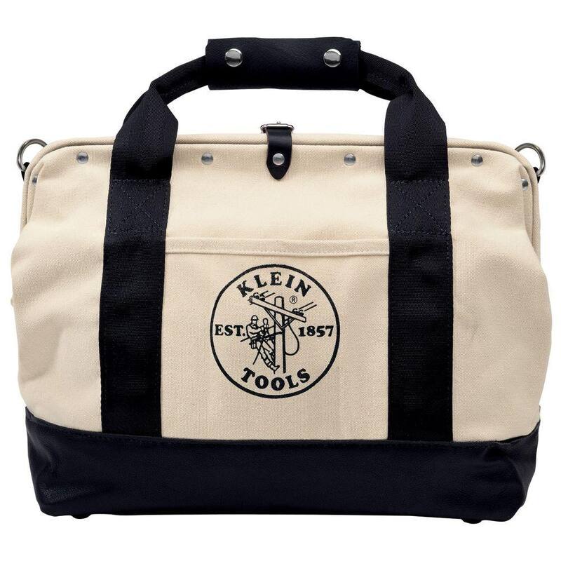 Klein Tools Tool Bag, Canvas with Leather Bottom, 11 Pockets, 18-Inch - 5003-18