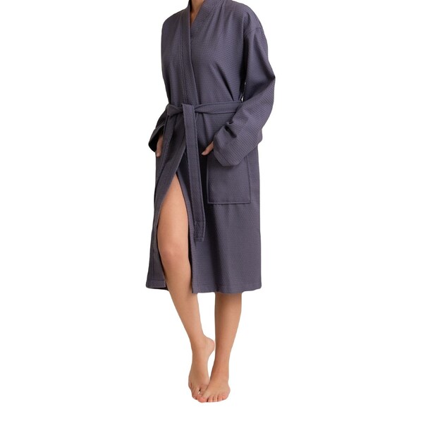 Towelsoft Women's Waffle Gray Turkish Bathrobe - 100% Cotton One Size - WM-WFL-KM-RBS-LNG-GRY-OS