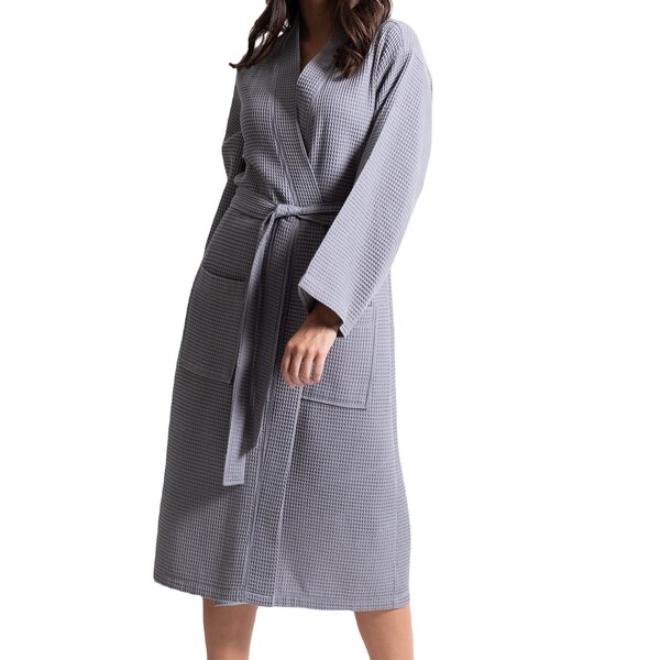 Towelsoft Women's Waffle Silver Long Premium CottonBlend Bathrobe Small - WM-WFL-KM-RBS-LNG-SLV-S