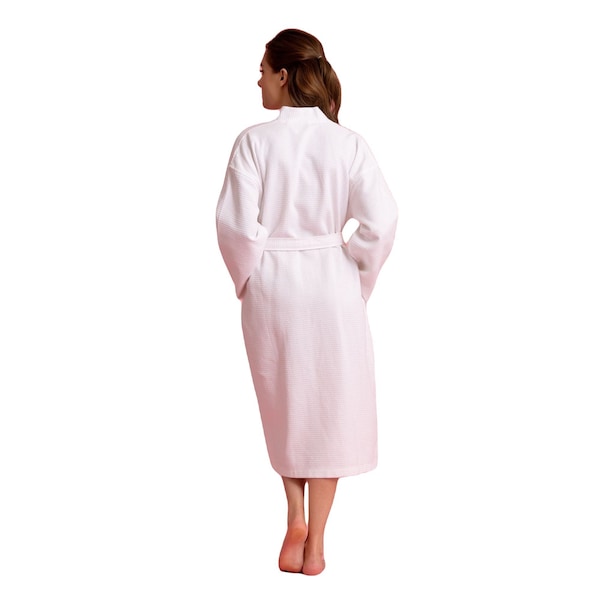 Towelsoft Women's Waffle Snow White Turkish Bathrobe - 100% Cotton One Size - WM-WFL-KM-RBS-LNG-WHT-OS