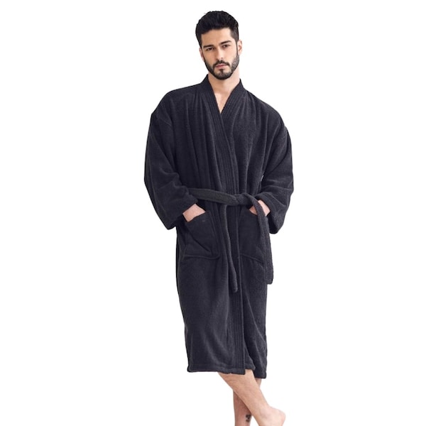 Towelsoft Unisex Men's Terry Black Bathrobe One Size - RM-MEN-TRY-BLK-OS