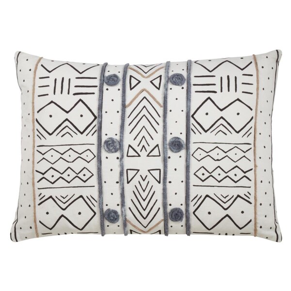 Rlm Distribution 14 x 20 in. Mud Cloth Cotton Throw Poly Filled Pillow, White - HO3202550