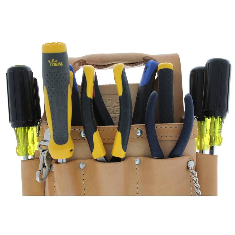 IDEAL Tuff-Tote 9 in. W 15-Pocket Standard Leather Tool Bag with Strap - 35-311