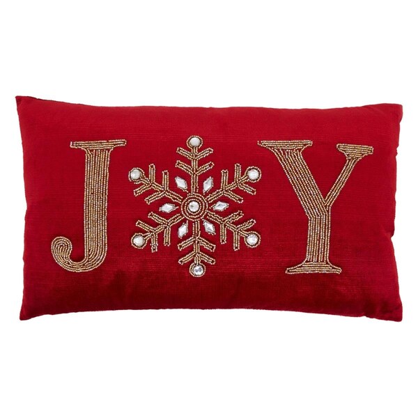 Rlm Distribution SARO  12 x 20 in. Oblong Red Beaded Joy Throw Pillow with Poly Filling - HO2658293
