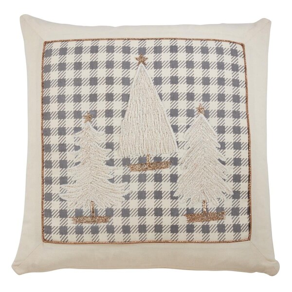 Rlm Distribution 18 in. Plaid Christmas Trees Poly Filled Pillow, Gray - HO3204730