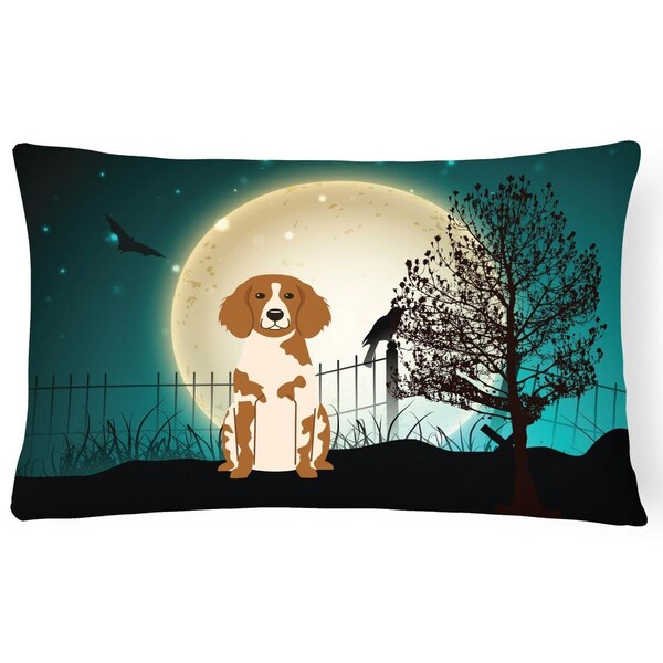 Carolines Treasures Halloween Scary Brittany Spaniel Canvas Fabric Decorative Pillow - BB2262PW1216