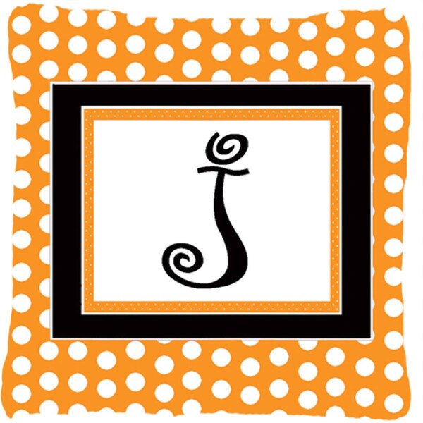 Carolines Treasures Monogram Initial J Orange Polkadots Decorative Fabric Pillow - CA74680