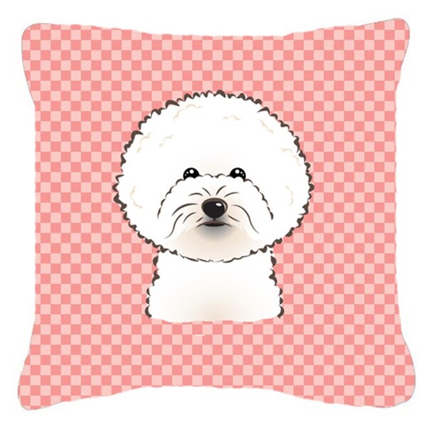 Jensendistributionservices Checkerboard Pink Bichon Frise Fabric Decorative Pillow, 18 x 18 In. - MI2555398