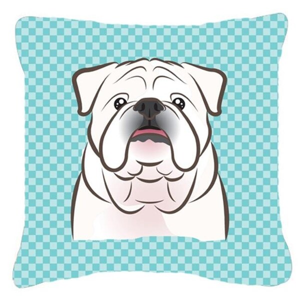 Carolines Treasures Carolines Treasures BB1158PW1414 Checkerboard Blue White English Bulldog Fabric Decorative Pillow; 14 x 14 In. - BB1158PW1414