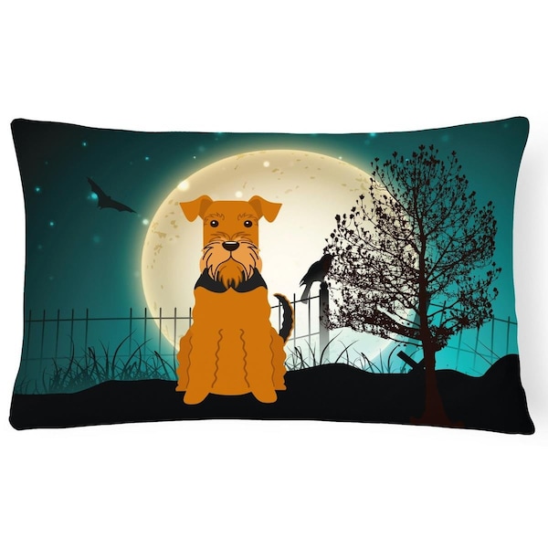 Carolines Treasures Halloween Scary Airedale Canvas Fabric Decorative Pillow - BB2231PW1216