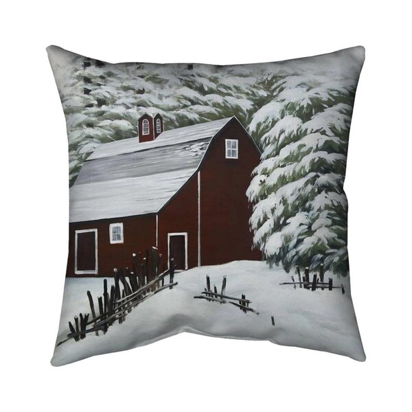 Begin Home Decor 26 x 26 in. Red Barn In Snow-Double Sided Print Indoor Pillow - 5541-2626-AR15