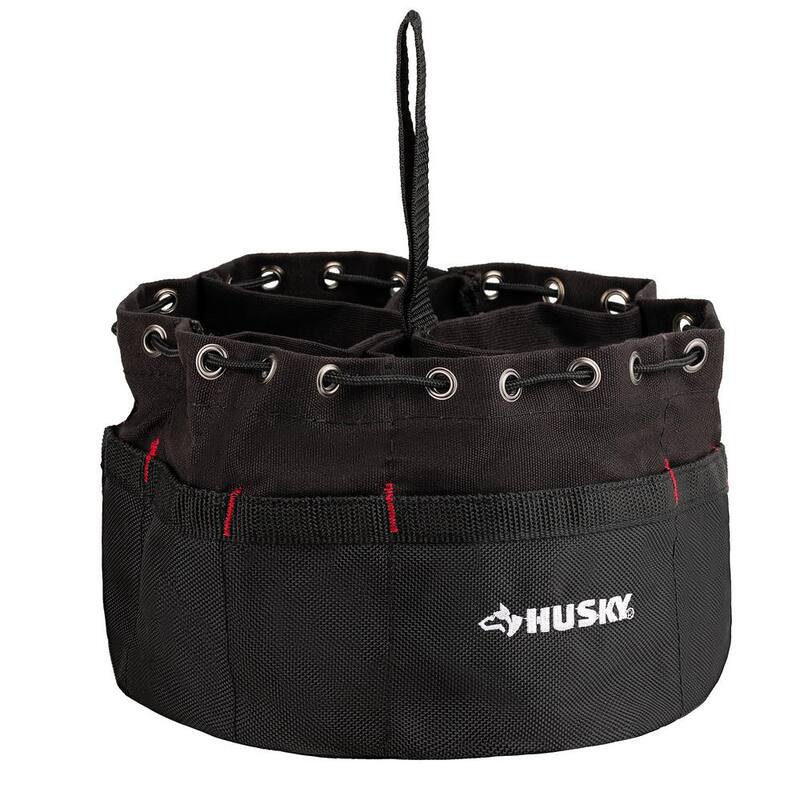Husky 10 in. 19-Compartment Heavy-Duty Canvas Small Parts Organizer Bucket Storage Tool Pouch in Black - HD00123