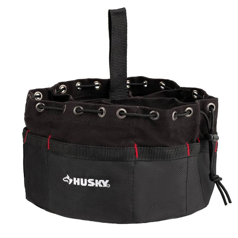 Husky 10 in. 19-Compartment Heavy-Duty Canvas Small Parts Organizer Bucket Storage Tool Pouch in Black - HD00123