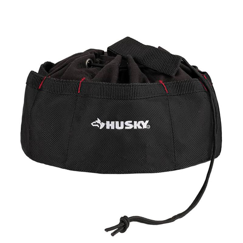 Husky 10 in. 19-Compartment Heavy-Duty Canvas Small Parts Organizer Bucket Storage Tool Pouch in Black - HD00123
