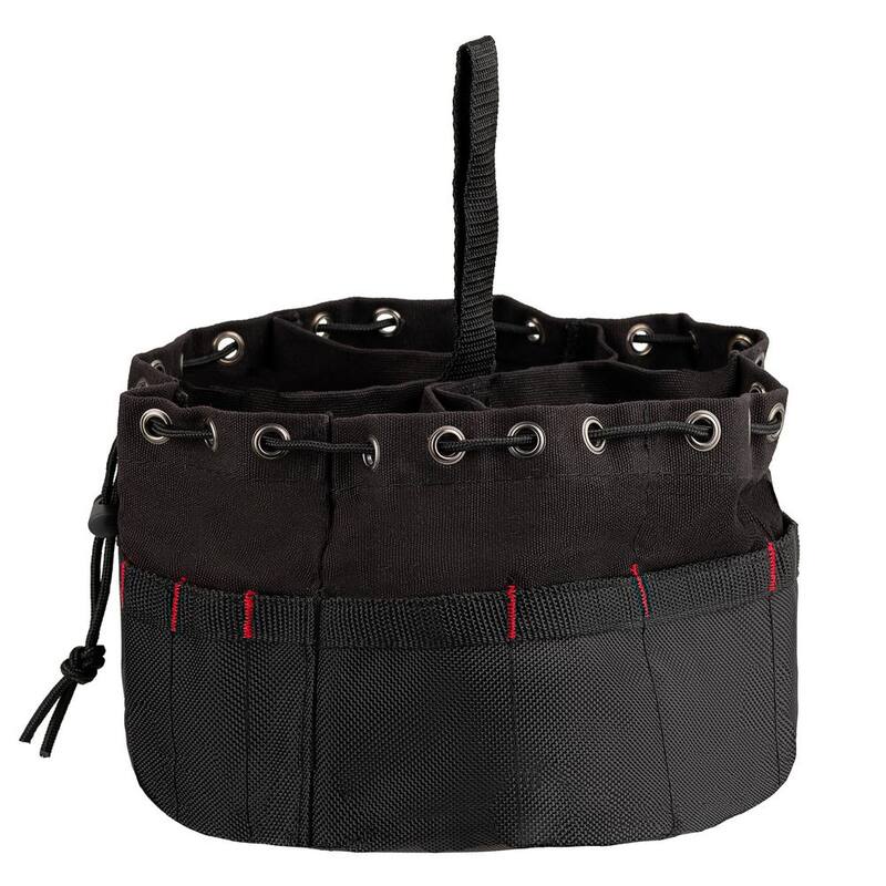 Husky 10 in. 19-Compartment Heavy-Duty Canvas Small Parts Organizer Bucket Storage Tool Pouch in Black - HD00123