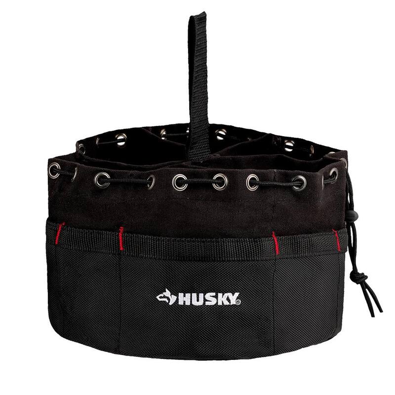 Husky 10 in. 19-Compartment Heavy-Duty Canvas Small Parts Organizer Bucket Storage Tool Pouch in Black - HD00123