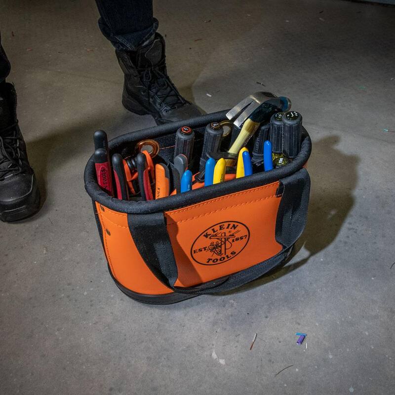 Klein Tools Hard-Body Bucket, 15-Pocket Oval Bucket, Orange/Black - 5144HBS