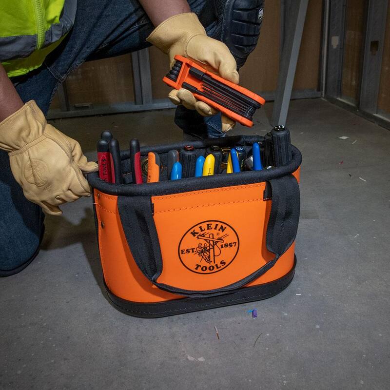 Klein Tools Hard-Body Bucket, 15-Pocket Oval Bucket, Orange/Black - 5144HBS