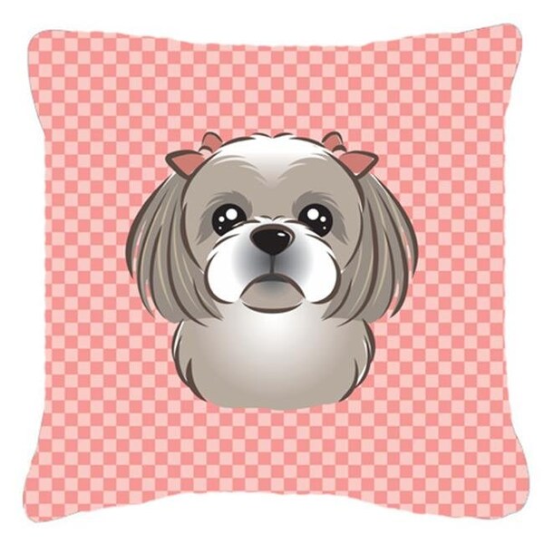 Carolines Treasures Carolines Treasures BB1250PW1414 Checkerboard Pink Gray Silver Shih Tzu Fabric Decorative Pillow; 14 x 14 In. - BB1250PW1414
