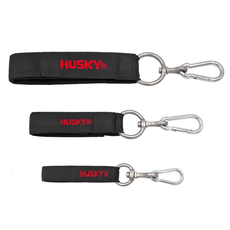 Husky 24 in. Heavy-Duty Hanging Carabiner Strap Zinc-Plated Steel with Quick-Release Hook and Loop Fastening in Black (5-Pack) - HD00139-TH5PK