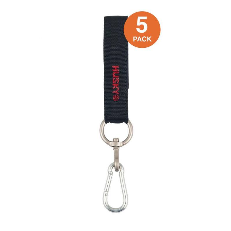 Husky 24 in. Heavy-Duty Hanging Carabiner Strap Zinc-Plated Steel with Quick-Release Hook and Loop Fastening in Black (5-Pack) - HD00139-TH5PK