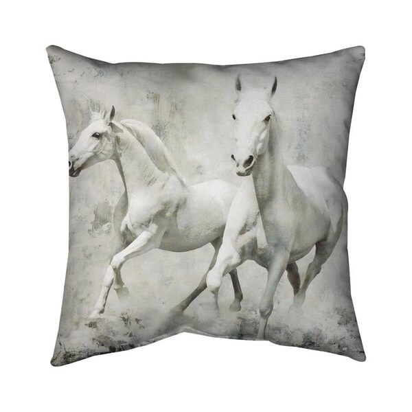 Fondo 20 x 20 in. Two White Horse Running-Double Sided Print Indoor Pillow - FO2796013