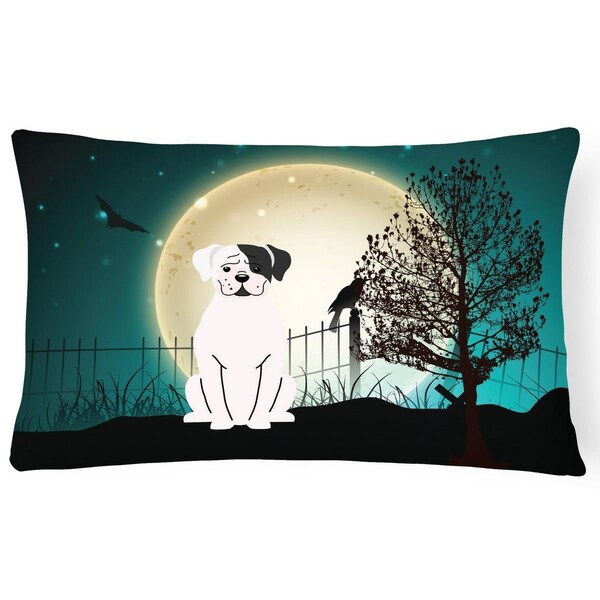 Carolines Treasures Halloween Scary White Boxer Cooper Canvas Fabric Decorative Pillow - BB2304PW1216